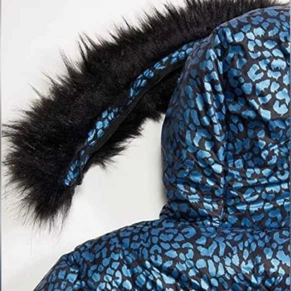 Y5KYP Puffer Coat: Blue Leopard 2T