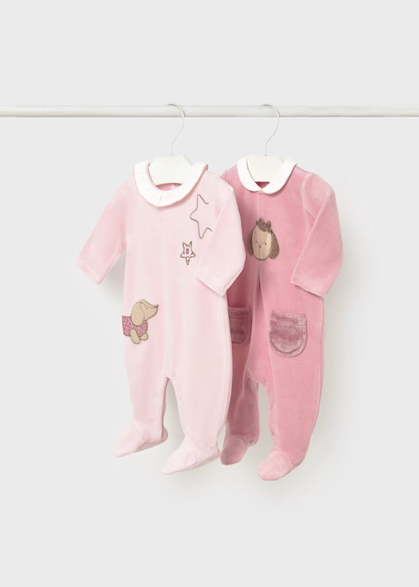 2702 Pink Velour Dog Footie