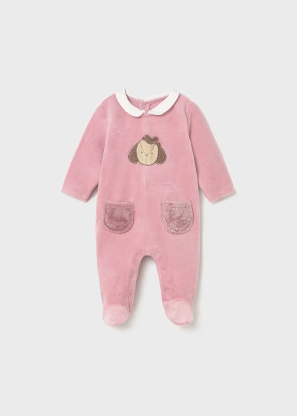 2702 Pink Velour Dog Footie