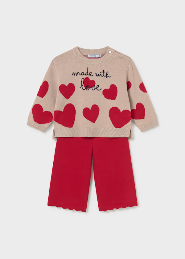 2556 Red Knit Pants Set