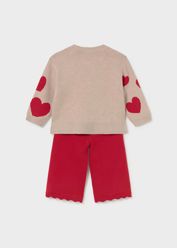 2556 Red Knit Pants Set