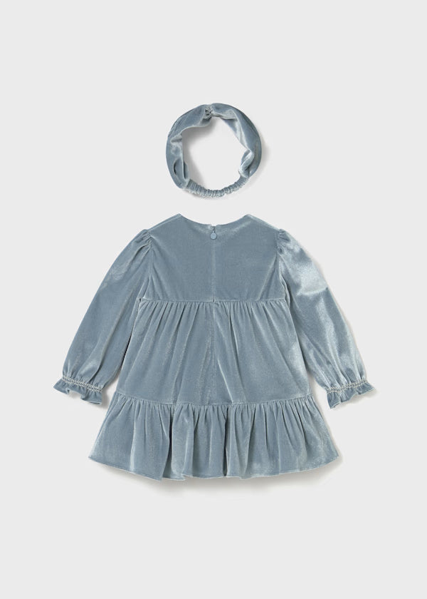 2904 Blue Velvet Dress w Headband