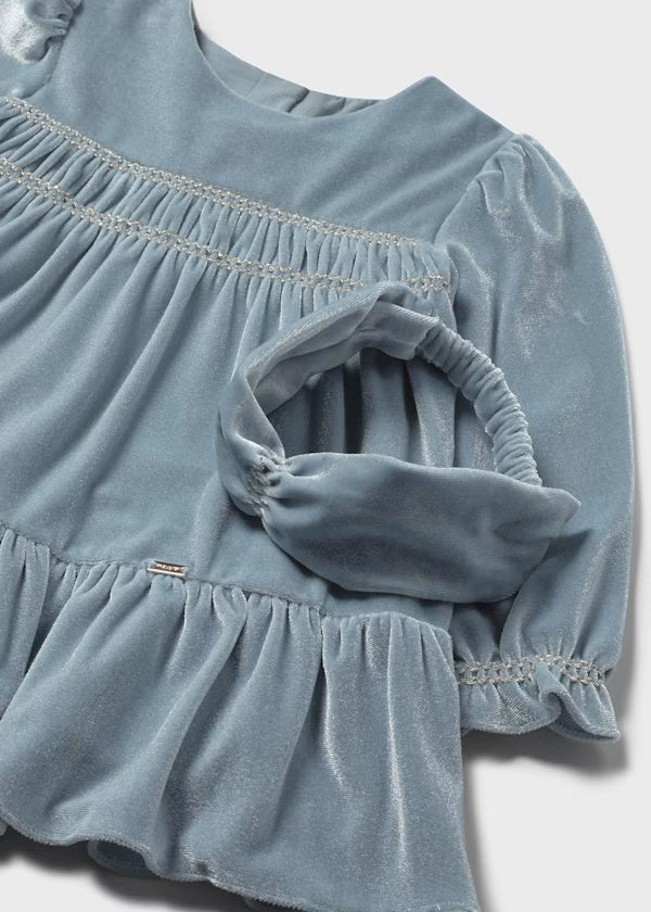 2904 Blue Velvet Dress w Headband