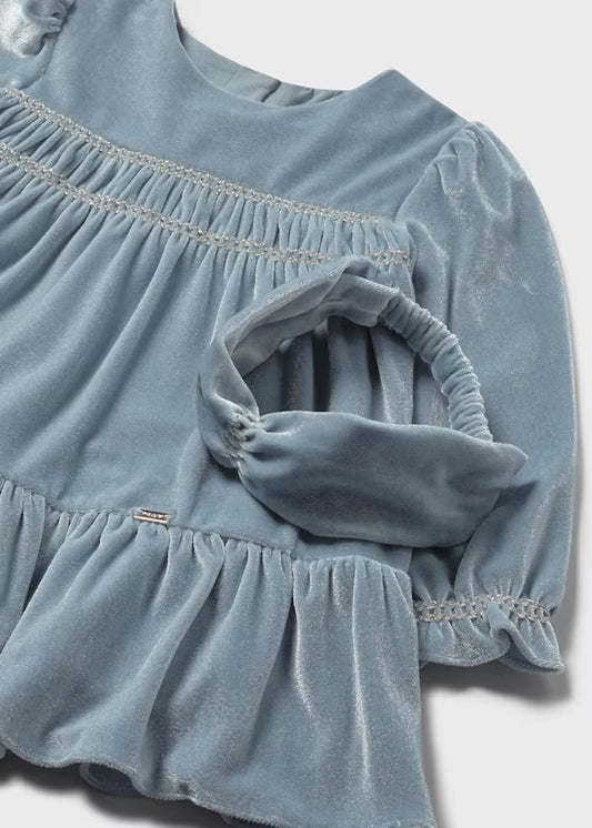 2904 Blue Velvet Dress w Headband