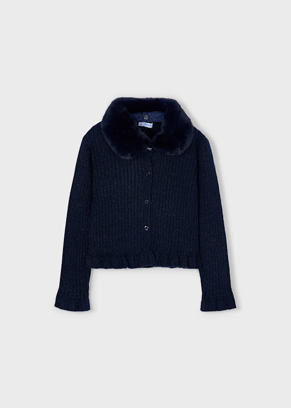 4311 Navy Faux Fur Collar Sweater