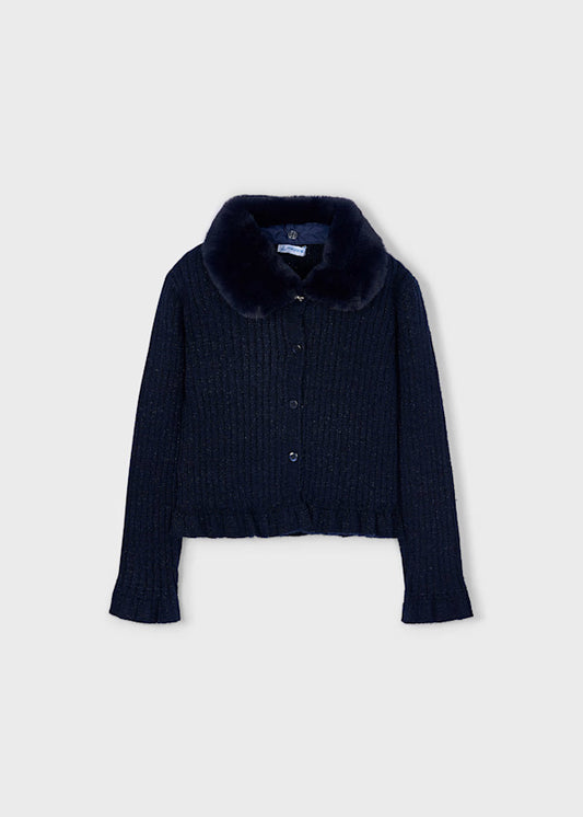 4311 Navy Faux Fur Collar Sweater