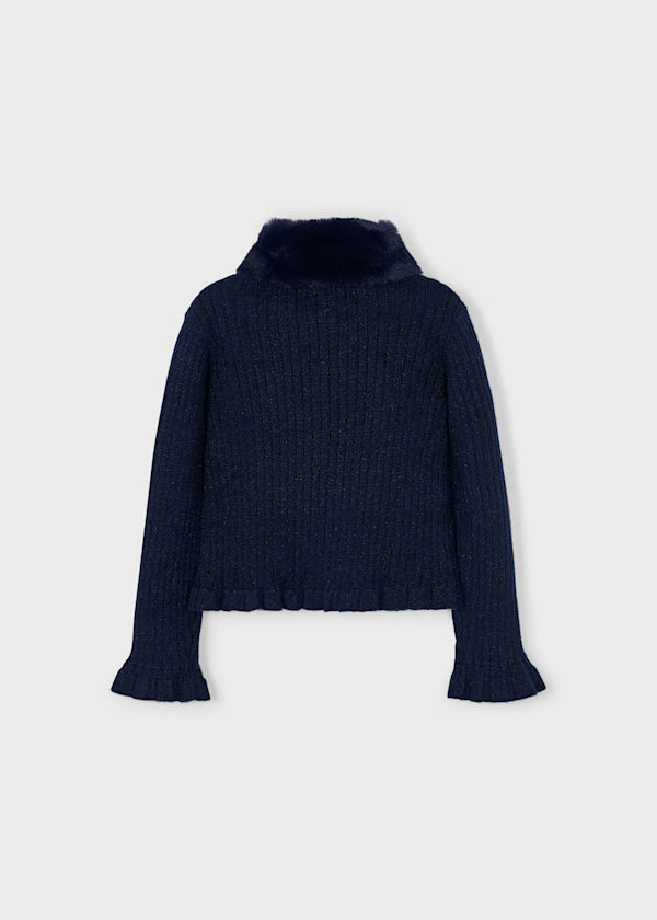 4311 Navy Faux Fur Collar Sweater