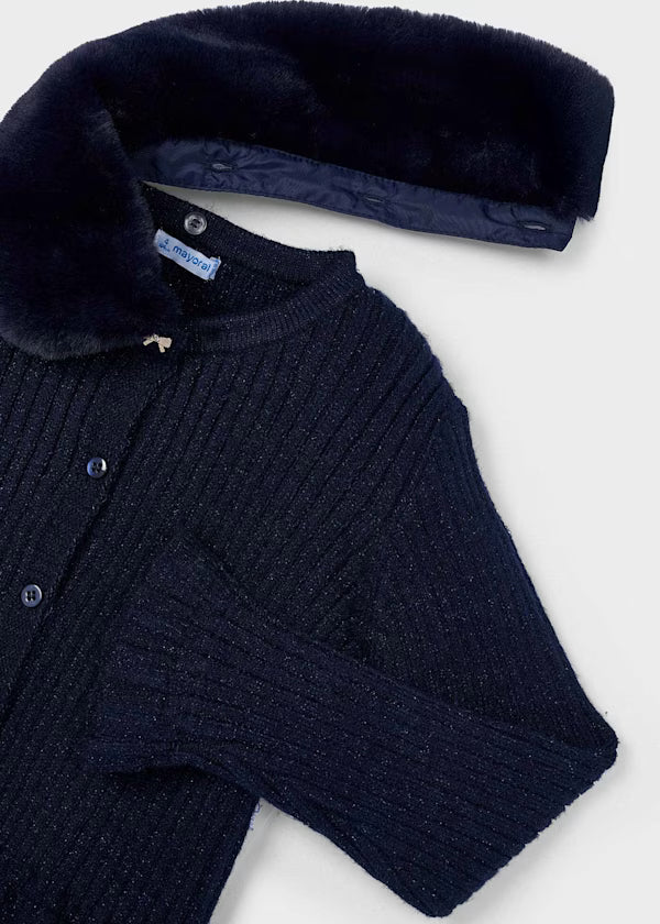 4311 Navy Faux Fur Collar Sweater