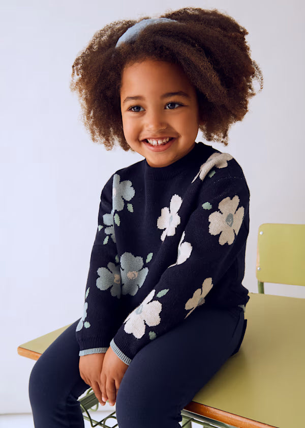 4303 Navy Flowered Sweater