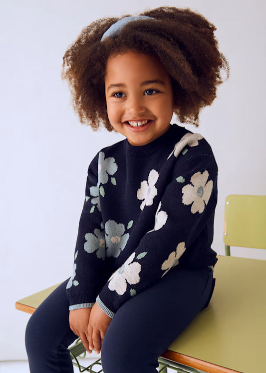 4303 Navy Flowered Sweater