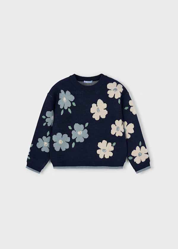 4303 Navy Flowered Sweater