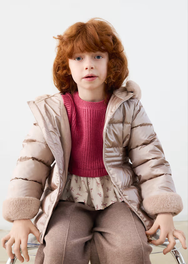 4422 Metallic Faux Fur Puffer Jacket