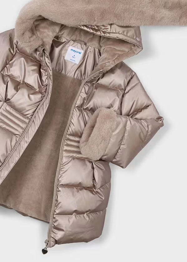 4422 Metallic Faux Fur Puffer Jacket