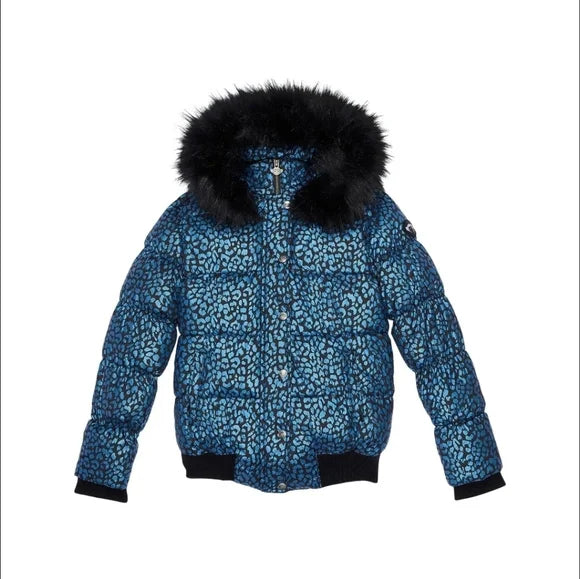 Y5KYP Puffer Coat: Blue Leopard 2T