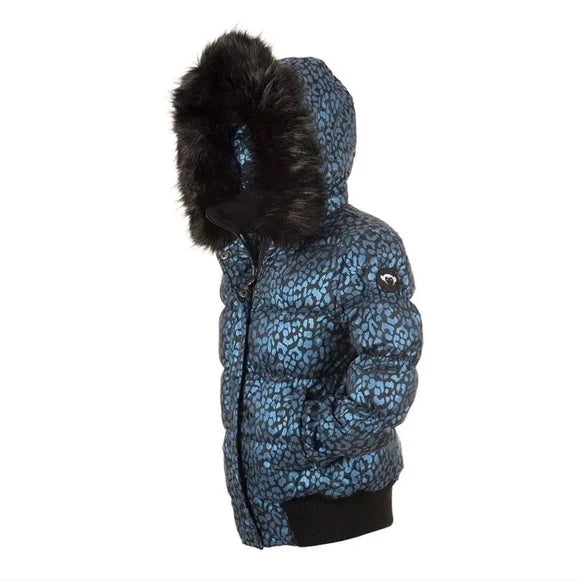 Y5KYP Puffer Coat: Blue Leopard 2T