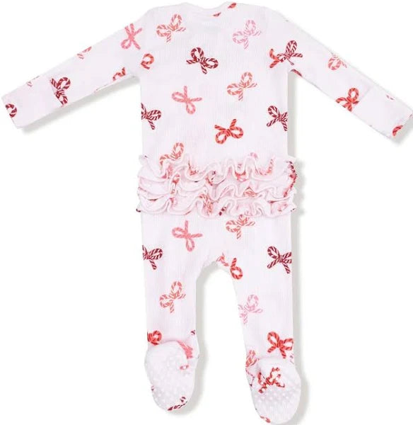 Candy Cane Bows Zip Footie