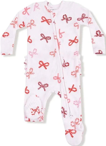 Candy Cane Bows Zip Footie