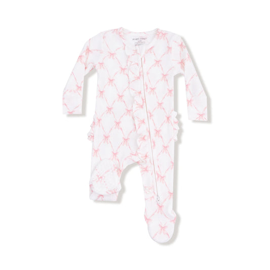 Ribbon Bow Trellis Ruffle Zipper Footie